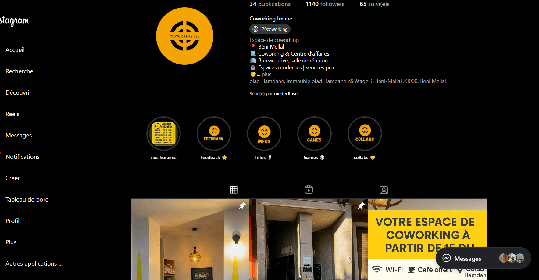 Gestion des Réseaux Sociaux et Community Management pour 120Coworking